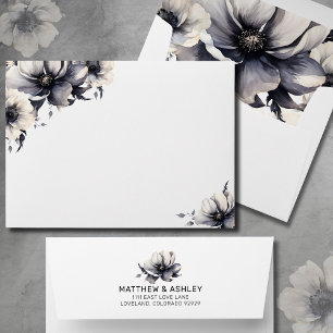 Elegant Modern Boho Black White Floral Wedding Envelope