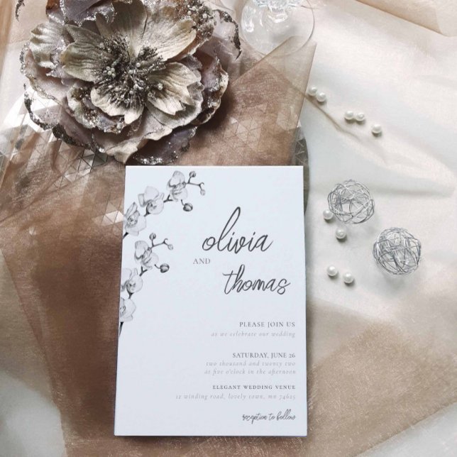 Elegant Modern Boho Calligraphy Orchids Wedding Invitation (Creator Uploaded)