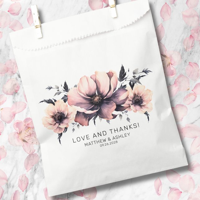 Elegant Modern Boho Chic Pink Floral Wedding Favour Bags (Thank You Elegant Modern Boho Floral Pink Wedding Favor Bag)