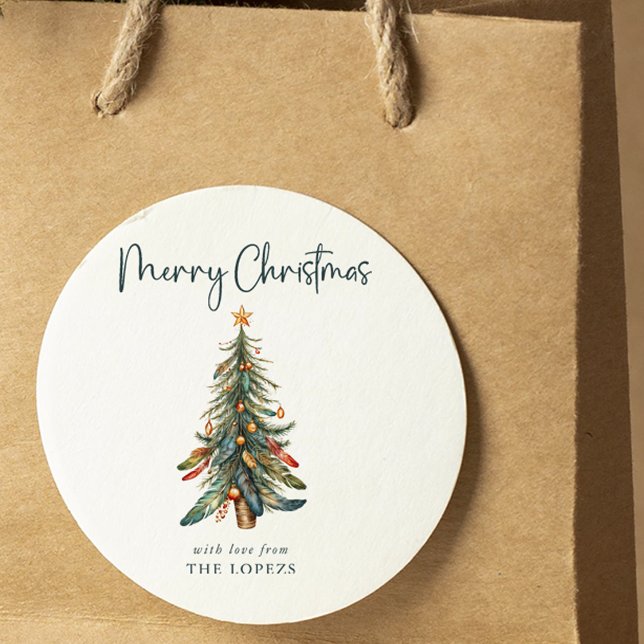 Elegant Modern Boho Christmas Tree Holiday  Square Sticker (Creator Uploaded)