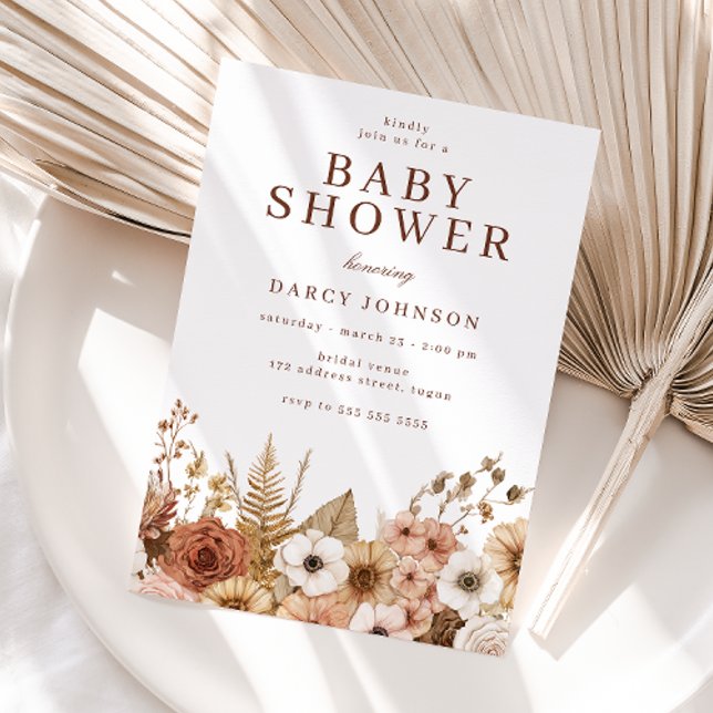 Elegant Modern Boho Floral Baby Shower Invitation (Creator Uploaded)