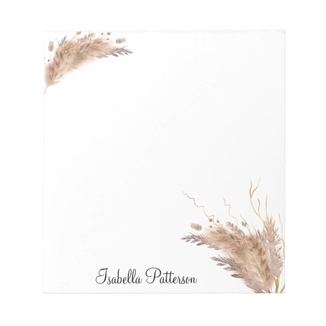 Elegant Modern Boho Pampas Grass Foliage Glitter Notepad (Front)