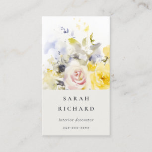 Elegant Modern Boho Vinatge Colourful Rose Floral Business Card