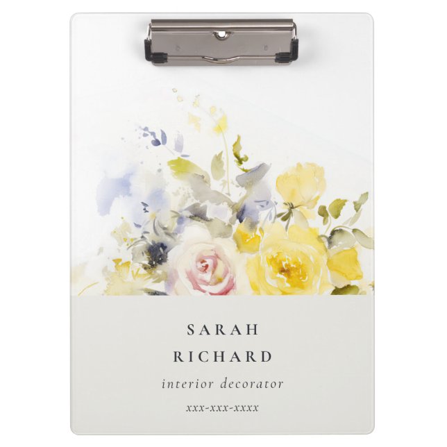 Elegant Modern Boho Vinatge Colourful Rose Floral Clipboard (Front)