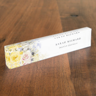 Elegant Modern Boho Vinatge Colourful Rose Floral Nameplate