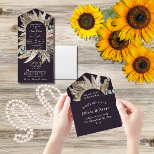 Elegant modern boho wedding all in one invitation