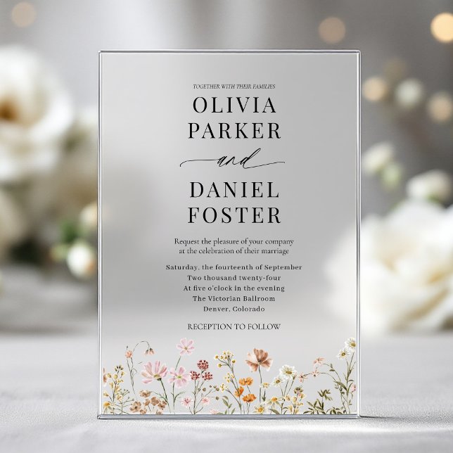 Elegant Modern Boho Wildflower Wedding  Acrylic Invitations (Creator Uploaded)