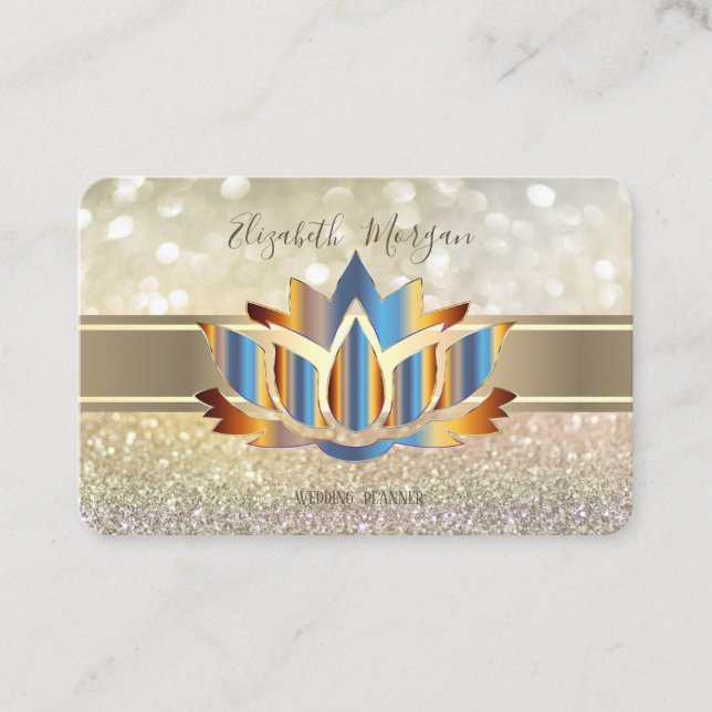 Elegant Modern Bokeh,Gold Stripe Lotus Business Card (Front)