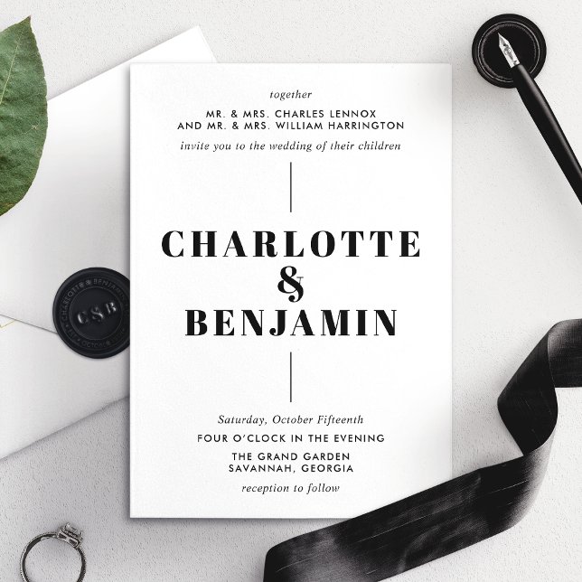 Elegant Modern Bold Black And White Wedding  Invitation (Creator Uploaded)