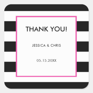 Elegant Modern Bold Black White Hot Pink Stripes Square Sticker