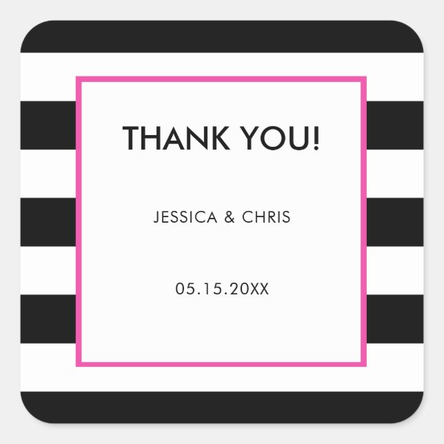 Elegant Modern Bold Black White Hot Pink Stripes Square Sticker (Front)