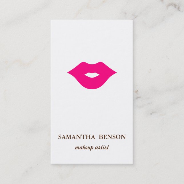 Elegant Modern Bold Pink Lips Makeup Artist Business Card (Front)