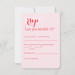 Elegant Modern Bold Red Pink Wedding RSVP Card