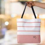 Elegant Modern Bold Stripes Monogram Initials Pink Tote Bag<br><div class="desc">Elegant contemporary design features a mix of thick bands and thin stripes in crisp white and modern pink.  Add two or three monogrammed initials in stylish black script. Design repeats on back.  Custom colour requests accepted.</div>