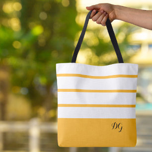 Elegant Modern Bold Stripes Monogram Yellow Black Tote Bag