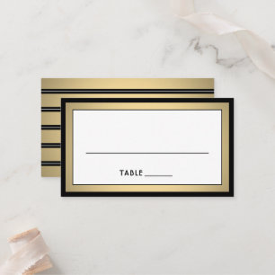 Elegant Modern Border Black, Gold & White Escort / Place Card