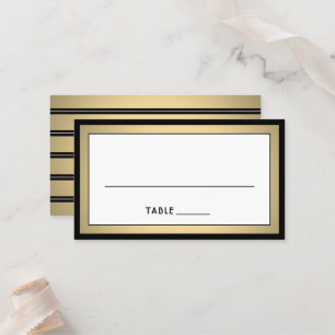 Elegant Modern Border Black, Gold & White Escort / Place Card