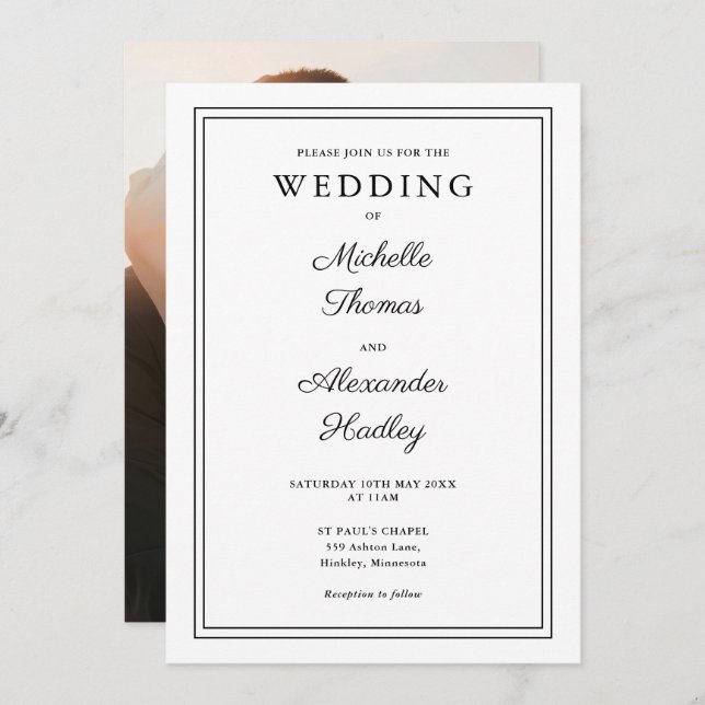 Elegant Modern Border Photo Wedding Invitation (Front/Back)
