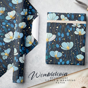 Elegant Modern Botanical Blue Poppy Gift Wrapping Paper