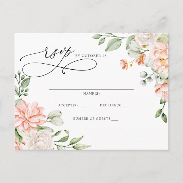 Elegant Modern Botanical Blush Floral RSVP Postcard (Front)