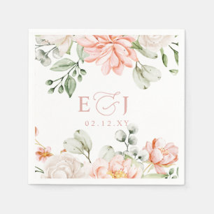 Elegant Modern Botanical Blush Pink Floral Wedding Napkin