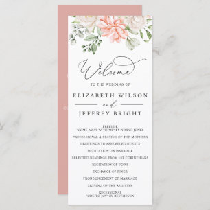 Elegant Modern Botanical Blush Pink Floral Wedding Programme