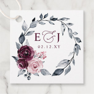 Elegant Modern Botanical Burgundy Floral Wedding Favour Tags