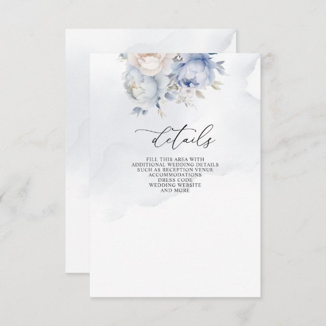 Elegant Modern Botanical Dusty Blue Floral Wedding Enclosure Card (Front/Back)