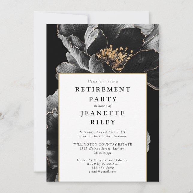Elegant Modern Botanical Floral Retirement Party Invitation (Front)