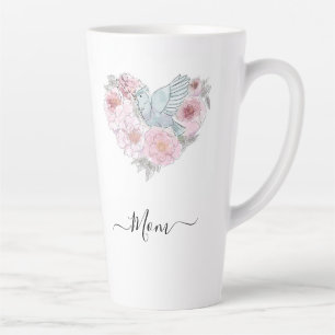 Elegant Modern Botanical Green Pink Flower Heart  Latte Mug