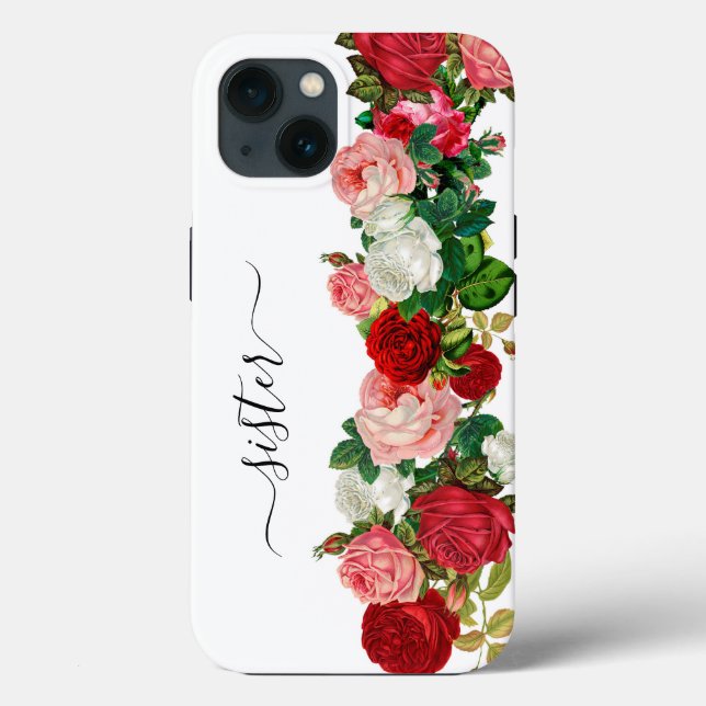 Elegant Modern Botanical Green Red Burgundy Flower Case-Mate iPhone Case (Back)