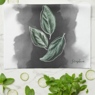 Elegant Modern Botanical Leaves Tea Towel