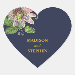 Elegant Modern Botanical Passion Flower Wedding Heart Sticker