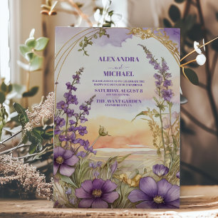 Elegant Modern Botanical Purple Floral Wedding Invitation