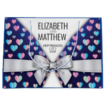 Elegant Modern Bow and Heart Speckles Design Large Gift Bag