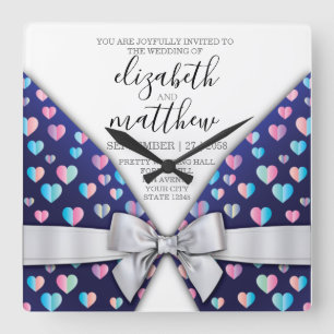 Elegant Modern Bow and Heart Speckles Design Square Wall Clock