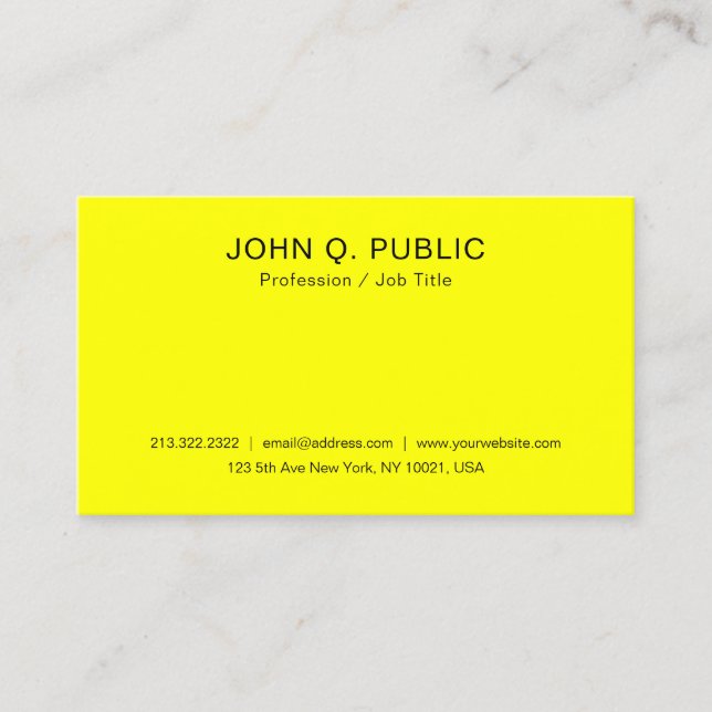 Elegant Modern Bright Brilliant Neon Yellow Business Card (Front)
