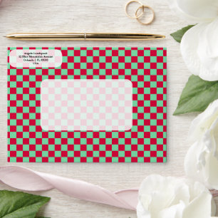 Elegant, Modern Bright Red & Green Checkered   Envelope