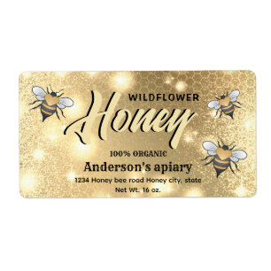 Elegant modern bright Sparkle bees honey jar label