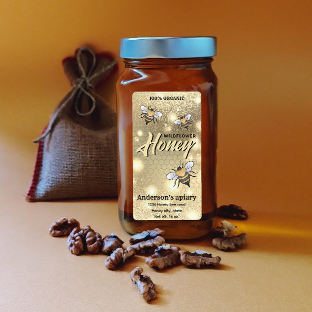 Elegant modern bright Sparkle bees honey jar label (Creator Uploaded)