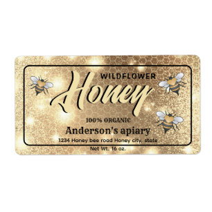 Elegant modern bright Sparkle bees honey jar label