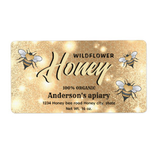Elegant modern bright Sparkle bees honey jar label