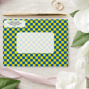 Elegant, Modern Bright Yellow & Blue Checkered   Envelope