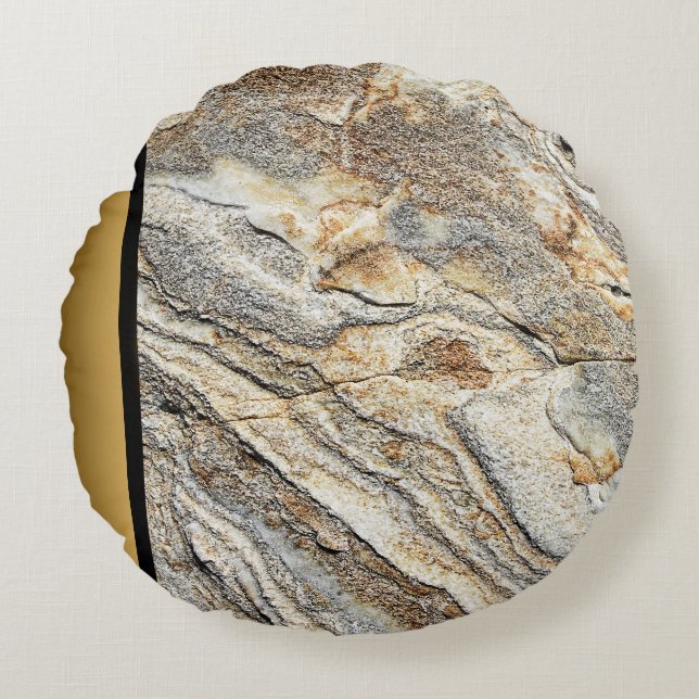 Elegant Modern Brown Grey Gold Marble Pattern  Round Cushion (Front)