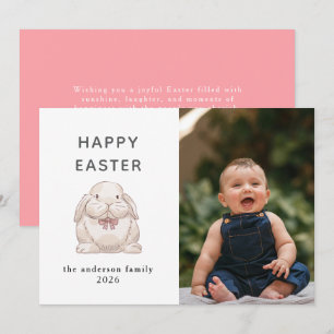 Elegant Modern Bunny Happy Easter Photo Holiday Card