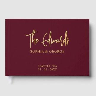 Elegant Modern Burgundy and Gold Wedding Guest Book