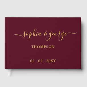 Elegant Modern Burgundy and Gold Wedding Guest Book