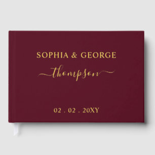 Elegant Modern Burgundy and Gold Wedding Guest Book