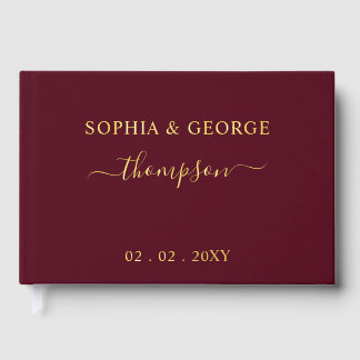 Elegant Modern Burgundy and Gold Wedding Guest Book