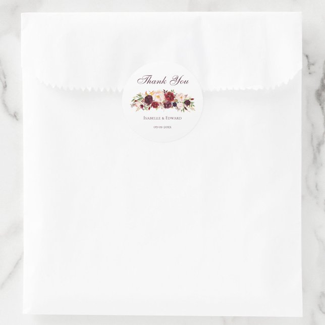 Elegant Modern Burgundy & Blush Rose Bouquet Classic Round Sticker (Creator Uploaded)